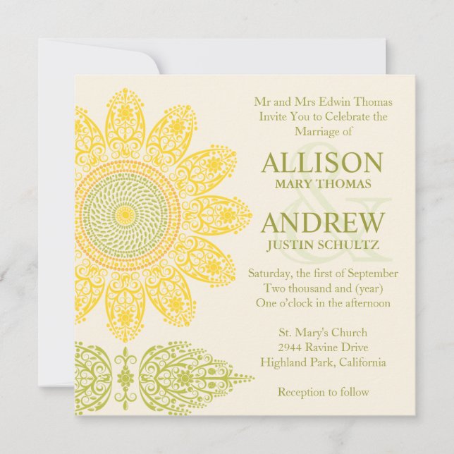 Invitación de boda de girasol (Anverso)