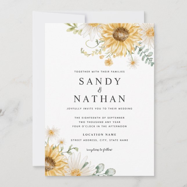 Invitación de boda de girasol amarillo alegre (Anverso)