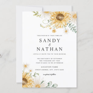 Invitación de boda de girasol amarillo alegre