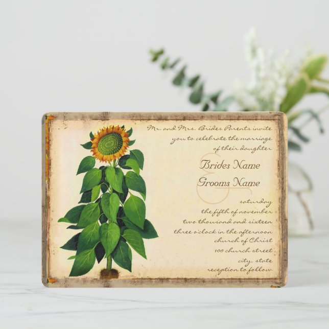 Invitación de Boda de Girasol Caprichosa (Anverso de pie)