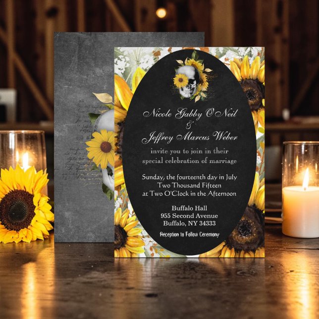 Invitación de boda de girasol con calavera (Subido por el creador)
