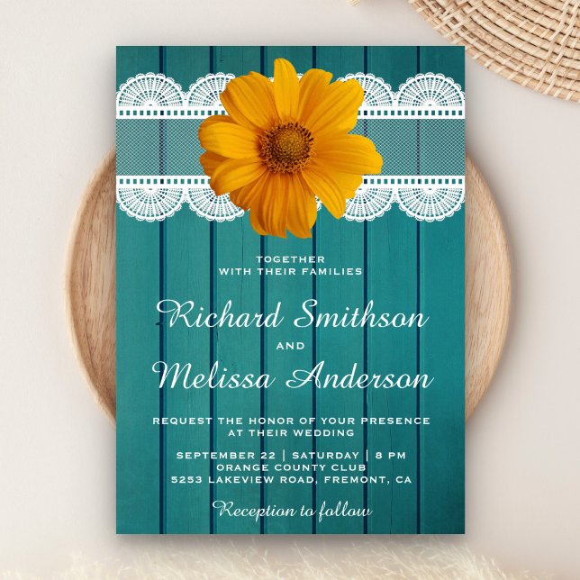 Invitación de Boda de Girasol con Encaje de Madera (Subido por el creador)