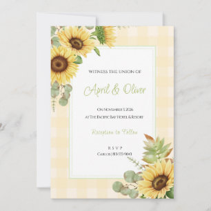 Invitación de boda de girasol de cuadros amarillos