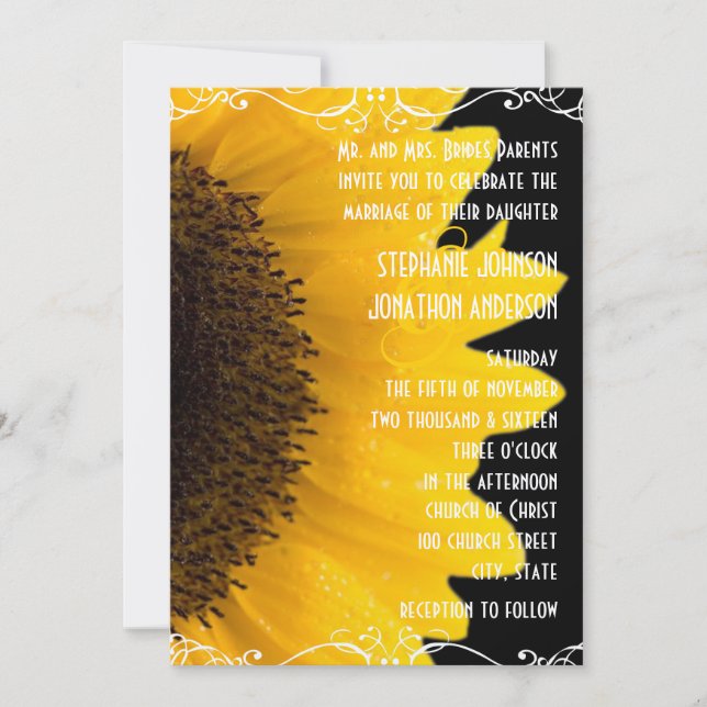 Invitación de boda de girasol elegante hermosa (Anverso)
