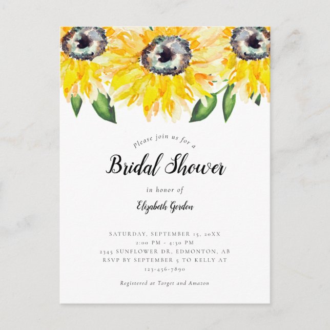Invitación de boda de girasol elegante para ducha  (Anverso)