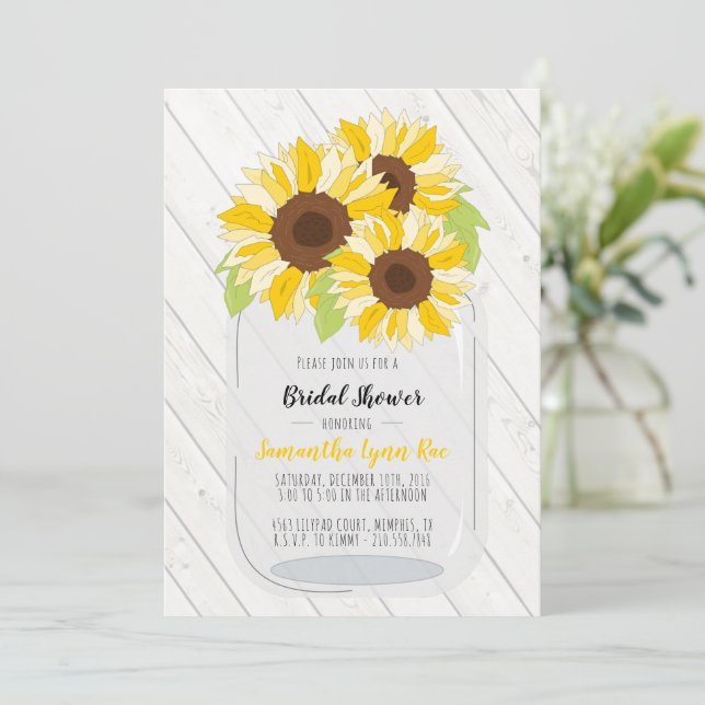 Invitación de boda de girasol gris amarillo rústic (Anverso de pie)