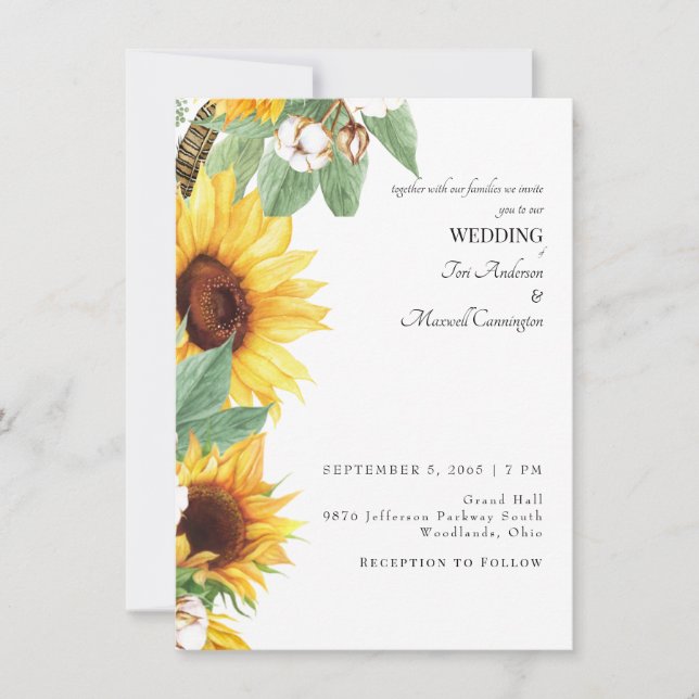 Invitación de boda de girasol moderno sin padres (Anverso)