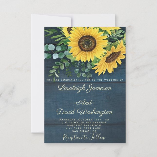 Invitación de boda de girasoles campestres (Anverso)