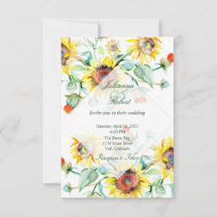 Invitación de boda de girasoles de acuarela solead