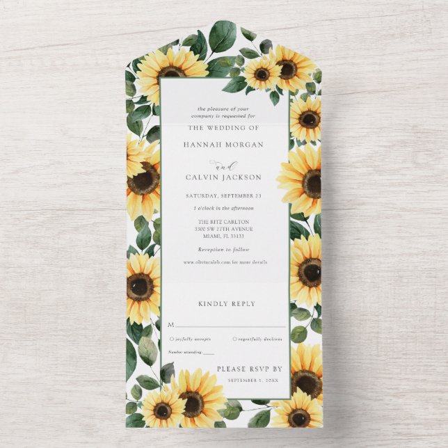 Invitación de boda de girasoles de otoño todo en u (Interior)