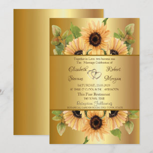 Invitación de boda de girasoles dorados elegantes