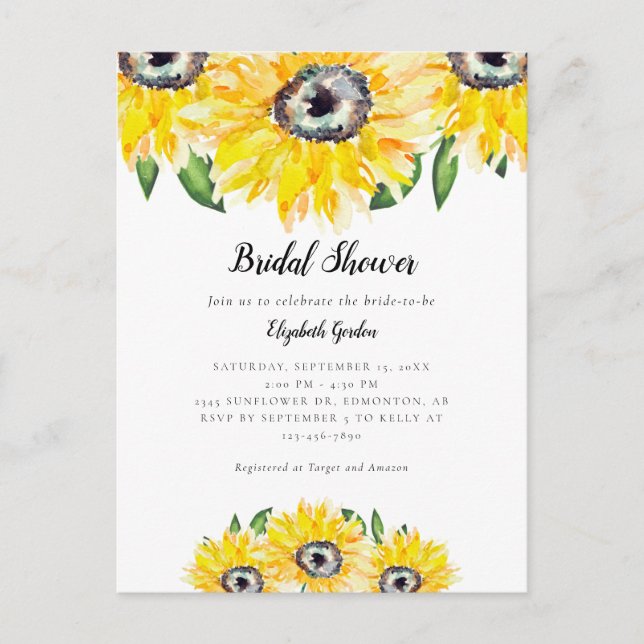 Invitación de boda de girasoles elegante al baño d (Anverso)