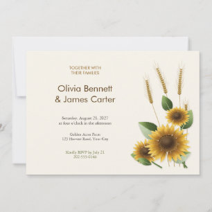 Invitación de boda de girasoles pintados y trigo