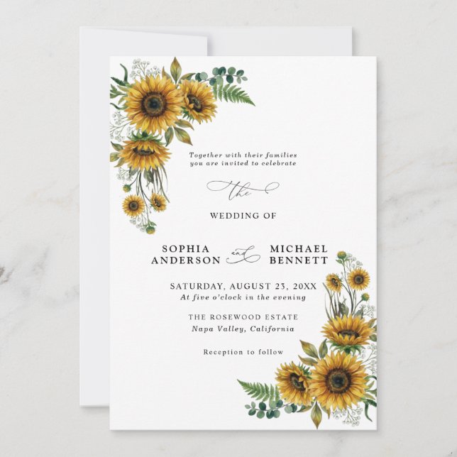 Invitación de Boda de Girasoles Rústicos (Anverso)