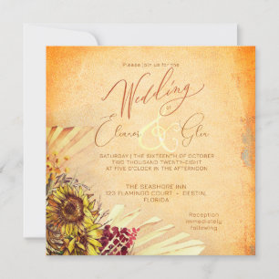 Invitación de boda de girasoles rústicos cuadrados