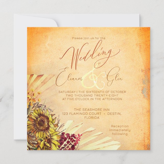 Invitación de boda de girasoles rústicos cuadrados (Anverso)