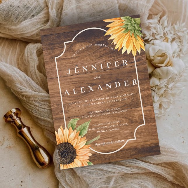Invitación de Boda de Girasoles Rústicos de Campo (Country Rustic Sunflower Wedding Invitation)