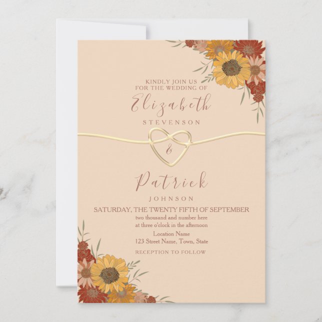 Invitación de boda de girasoles rústicos de otoño (Anverso)