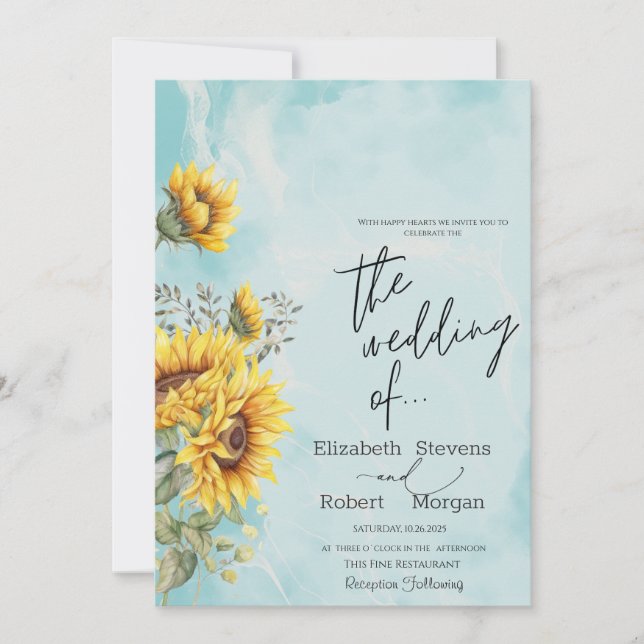 Invitación de boda de girasoles soleados rústicos  (Anverso)