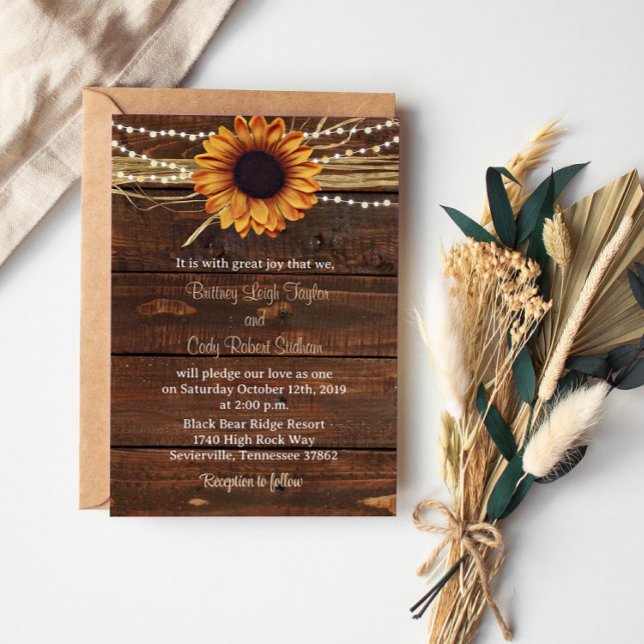 Invitación de boda de girasoles y luces de cuerda (Subido por el creador)