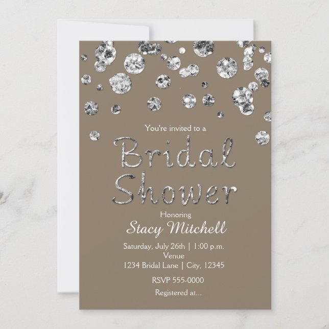 Invitación de boda de glamour con brillo plateado  (Anverso)