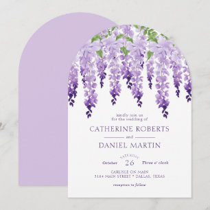 Invitación de boda de glicina con acuarela púrpura