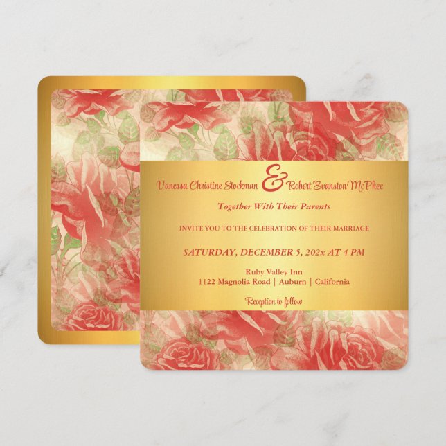 Invitación de Boda de Gold y Rose (Anverso / Reverso)
