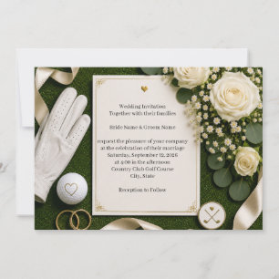 Invitación de boda de golf con rosas blancas
