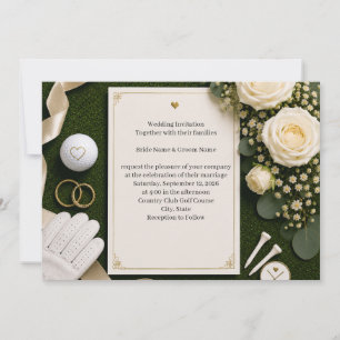 Invitación de boda de golf con rosas blancas 