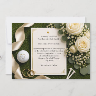 Invitación de boda de golf con rosas blancas