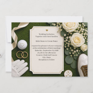 Invitación de boda de golf con rosas blancas