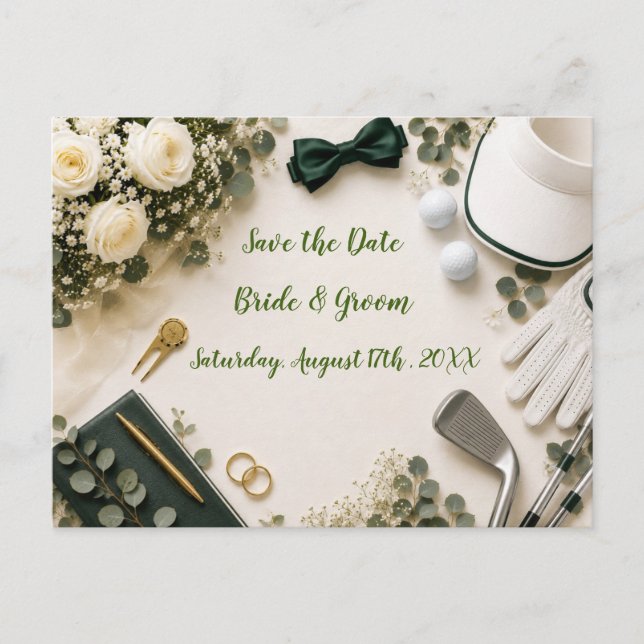 Invitación de boda de golf para guardar la fecha (Anverso)