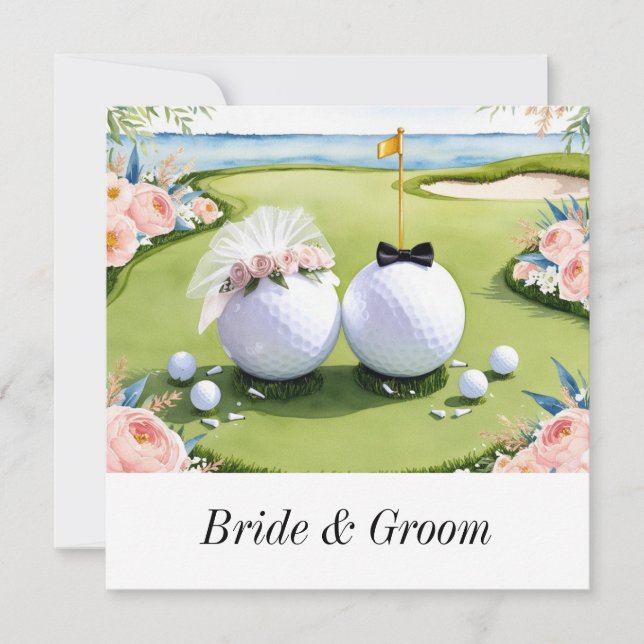 Invitación de boda de golfista con bola de golf en (Anverso)