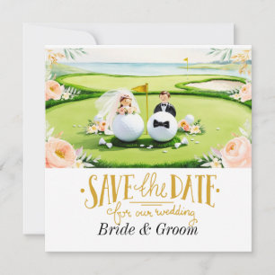 Invitación de boda de golfista con bola de golf en