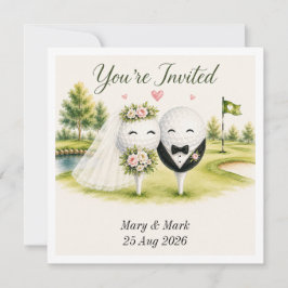 Invitación de boda de golfista con bola de golf en