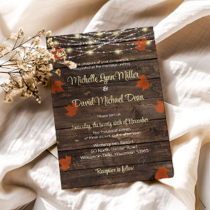 Invitación de boda de granero con luces de otoño r