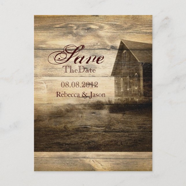 Invitación de boda de granero de madera rústica ca (Anverso)
