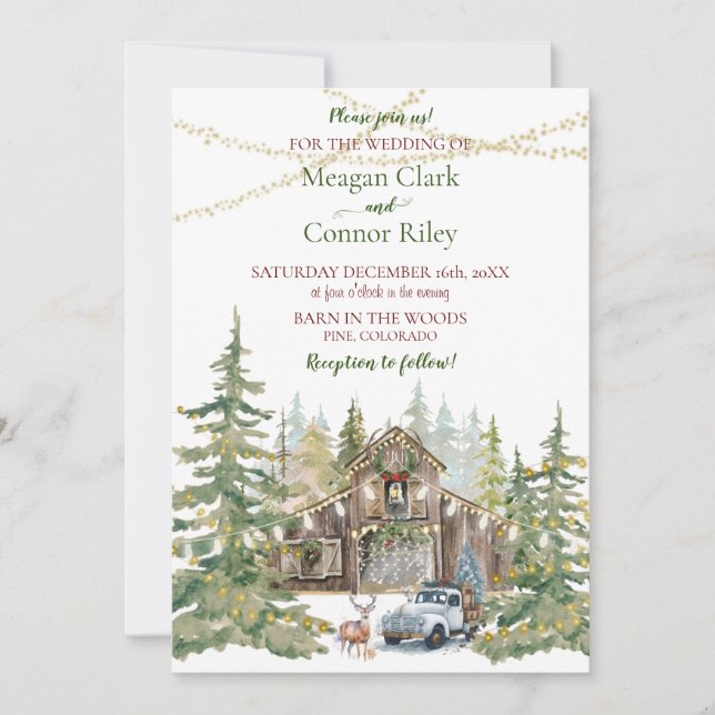Invitación de boda de granero rústico de invierno  (Anverso)