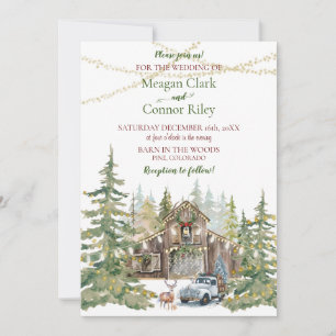 Invitación de boda de granero rústico de invierno