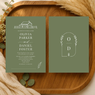 Invitación de boda de granja rústica en arte linea