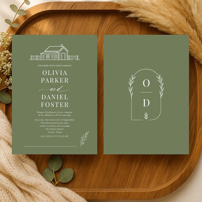 Invitación de boda de granja rústica en arte linea (Subido por el creador)