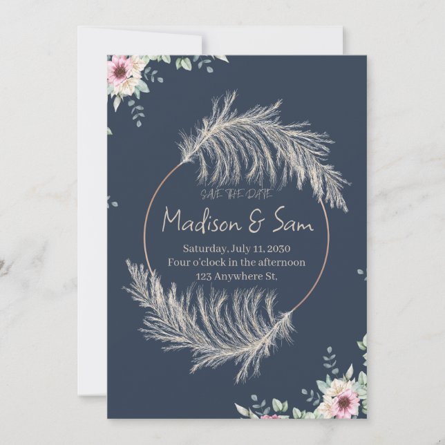 Invitación de boda de guardar la fecha en azul mar (Anverso)
