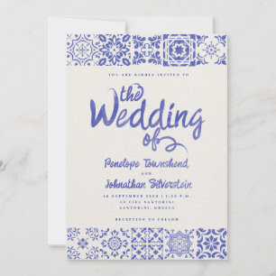 Invitación de boda de guión de acuarela azul blanc