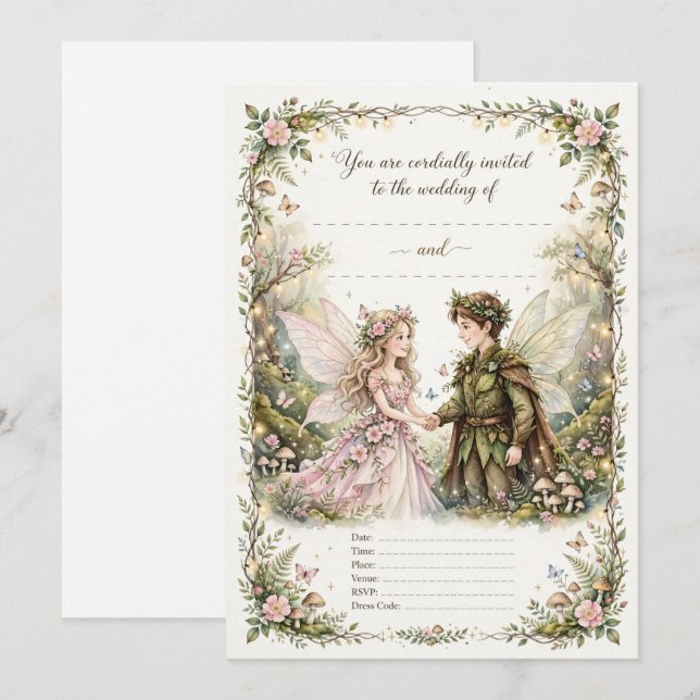 Invitación de boda de hada del bosque (Anverso / Reverso)