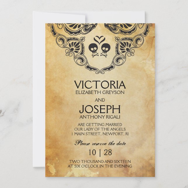 Invitación de Boda de Halloween - Calavera y Hueso (Anverso)