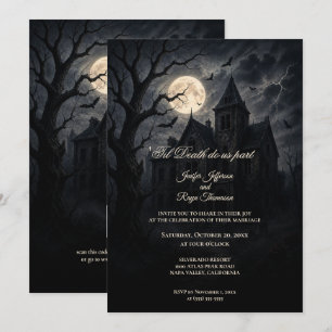 invitación de boda de Halloween castillo embrujado