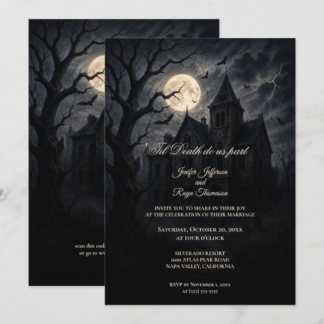 invitación de boda de Halloween castillo embrujado (Anverso / Reverso)
