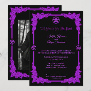 Invitación de boda de Halloween con brillo morado