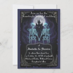 Invitación de boda de Halloween con esqueleto