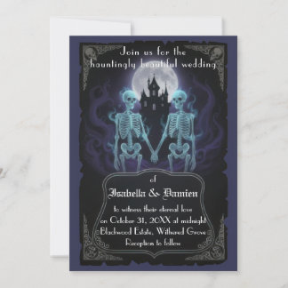 Invitación de boda de Halloween con esqueleto